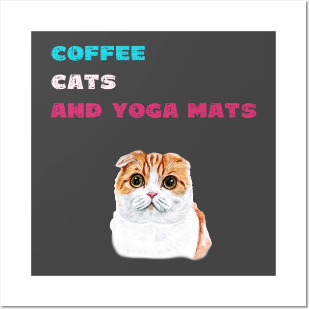 Coffee cats and yoga mats funny yoga and cat drawing Wall Art by Red Yoga